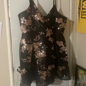 Fashion Nova cocktail elegant short black dress with pink sequence flowers 3XL